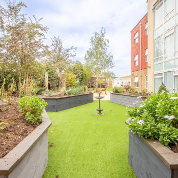 The Fountains Care Home Garden, Planters & Lawn