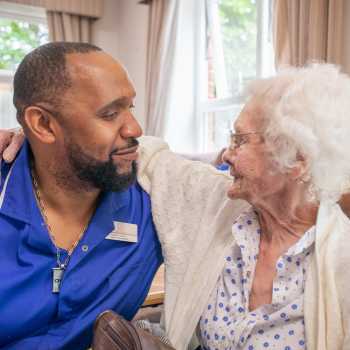 resident & carer at Moorland Gardens Care Home, Luton