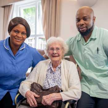 resident & carers at Moorland Gardens Care Home, Luton