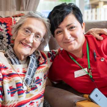 resident & carer at Moorland Gardens Care Home, Luton