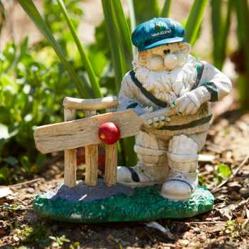 Ornament of gnome cricketer in the Lashbrook House Care Home garden