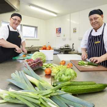 Lashbrook Care Home chefs preparing salad in the kitchen